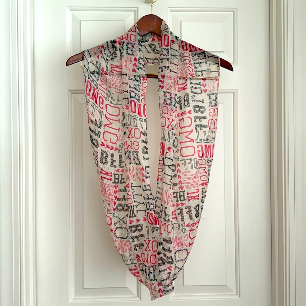 Self Esteem Infinity Scarf White Pink Black Thin Lightweight Fabric XO OMG BFF